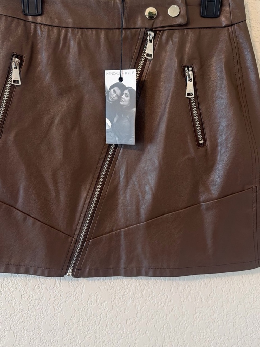 Kendall & Kylie Chocolate Brown Faux Leather Zip-Front Skirt